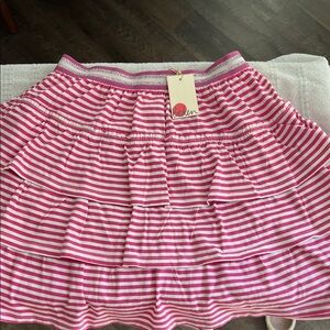 Girls Boden Pink and White Striped Cotton Layered Skort.